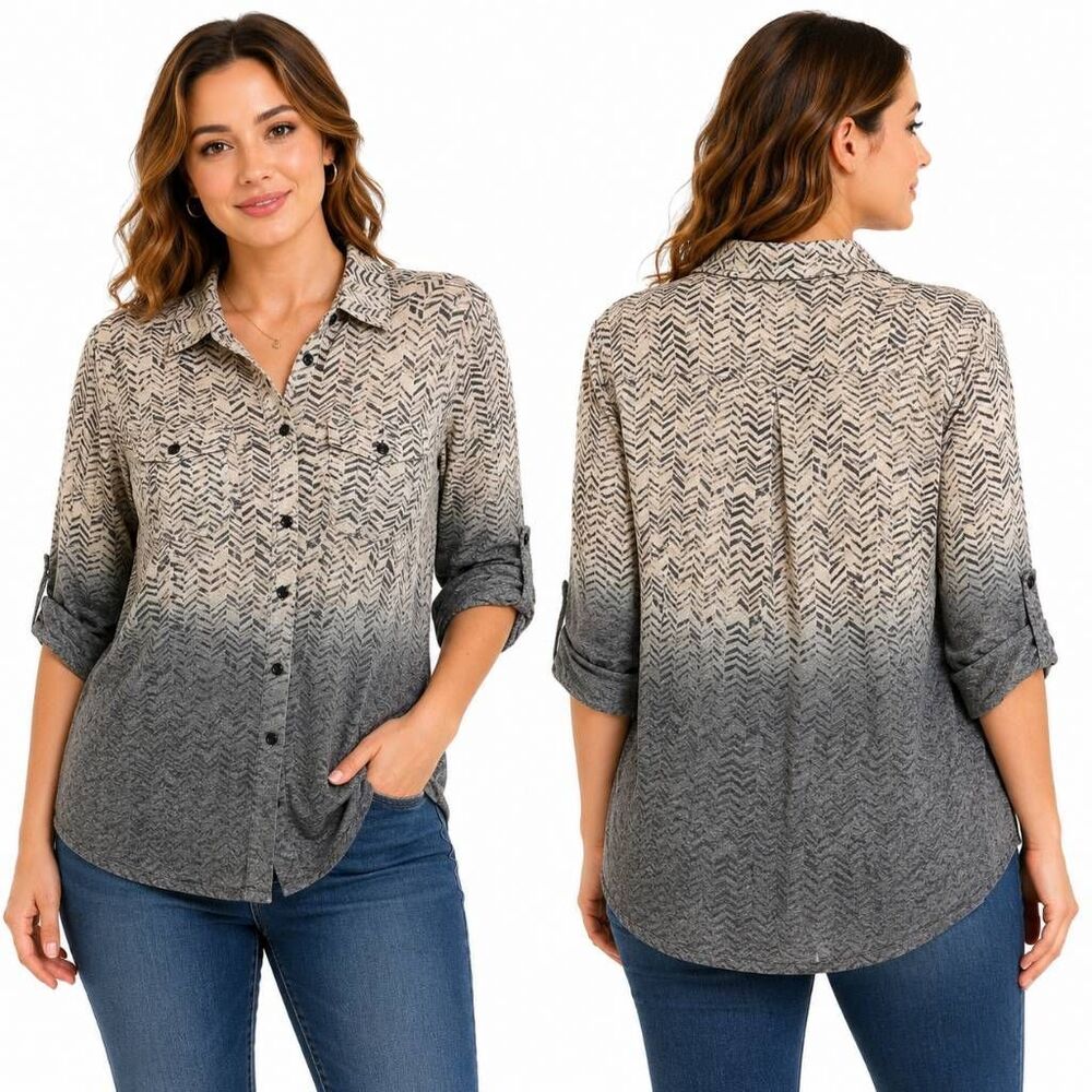 Daytrip Ombre Chevron Button Shirt Women Large